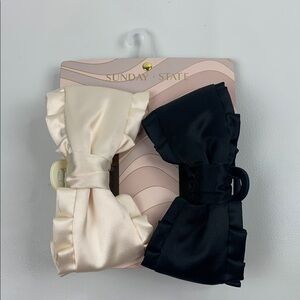 Sunday State Satin Hair Clip with Bows Cream and Black New NWT